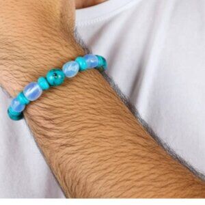 Blue -Brown New Ocean JasperBead Stretch bracelet Handmade NWT (MJW025)